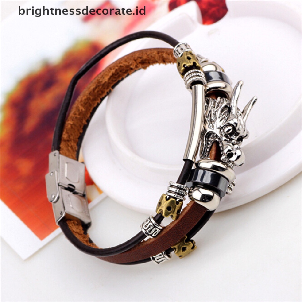 [Birth] Multilayer Kulit Tibet Perak Pria Gelang Parataxis Naga Pria Accessoires [ID]