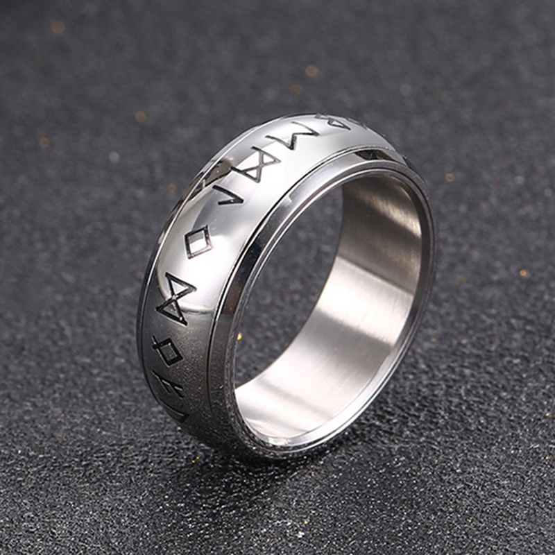 Vintage 8mm Pria Stainless Steel Nordic Viking Amulet Rune Cincin Hiphop Rock Pesta Perhiasan