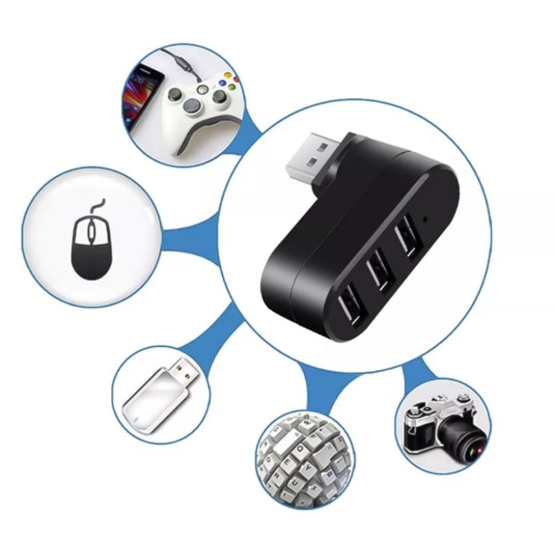 xon L USB laptop cabang 3 port putar hub PC notebook komputer high speed fast charging adaptor