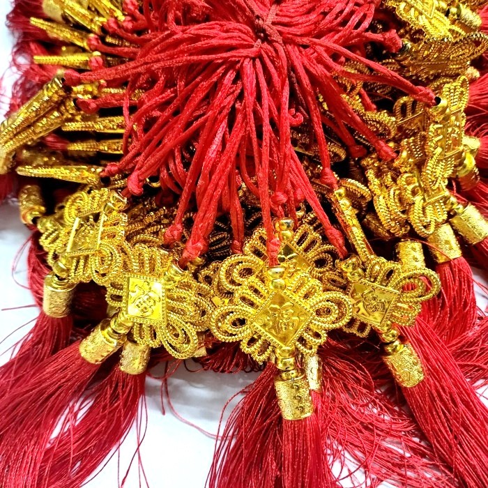 Gantungan Fu Emas Tassel Merah Tinsel Hiasan Hoki Parcel Imlek Grosir Ornamen Imlek Harga Grosir Termurah