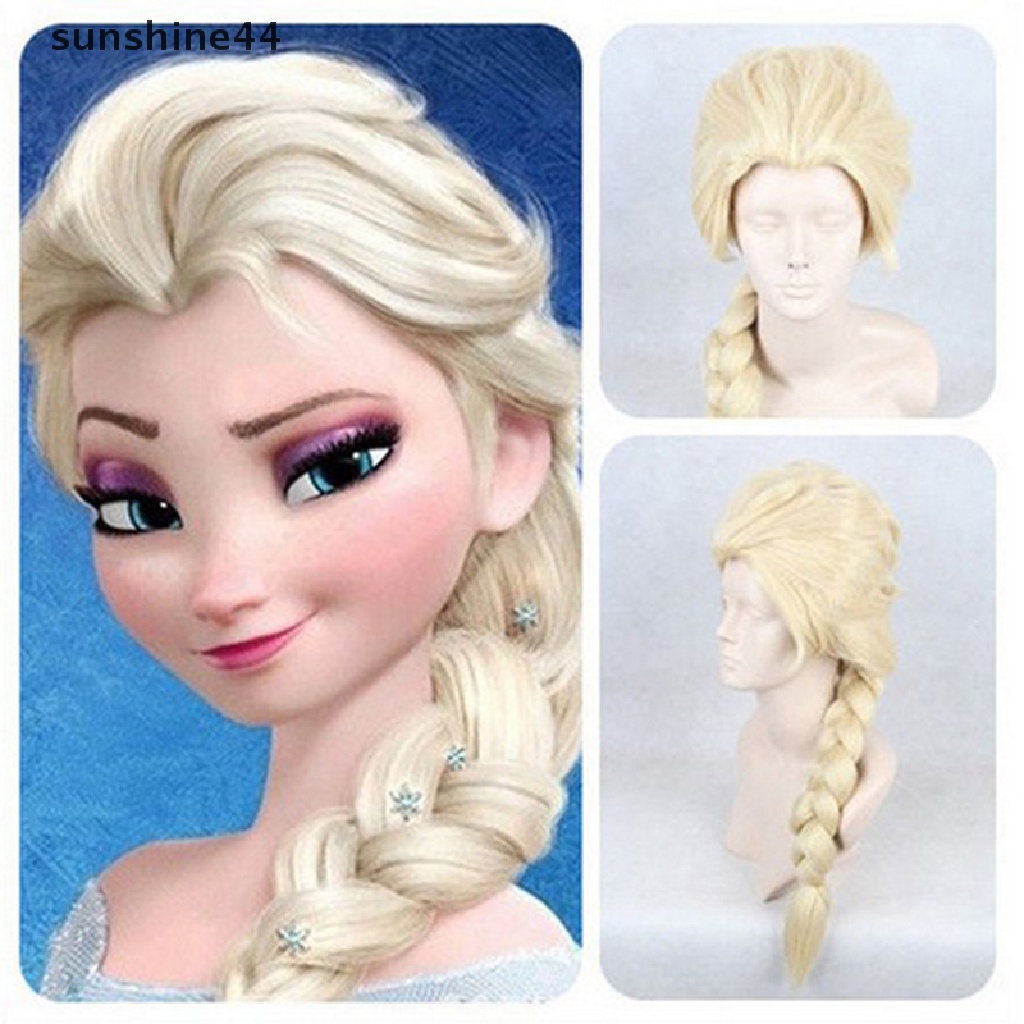 Sunshine Wig Film Frozen Snow Queen Elsa Rambut Pirang Cosplay Rambut Palsu Properti Foto.