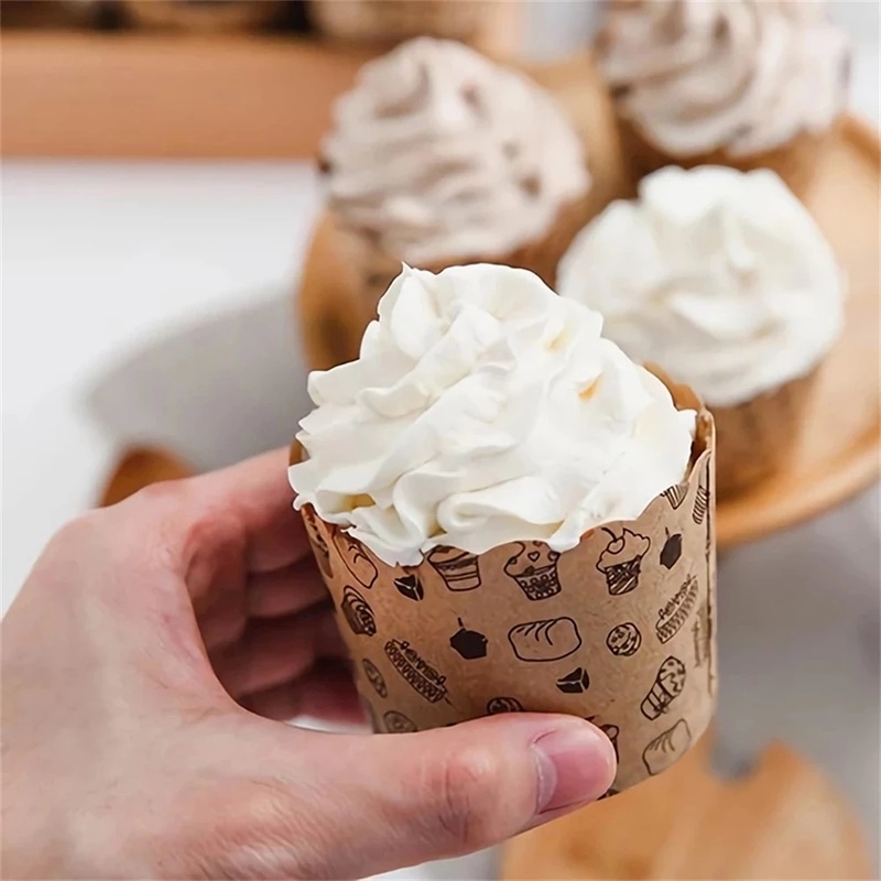 50pcs Greaseproof Cake Cups Wedding Birthday Party Decor Pretty Pastry Wrapper Perlengkapan Non-stick Muffin Making Paper Tray Bow Print Baking Cup Liner