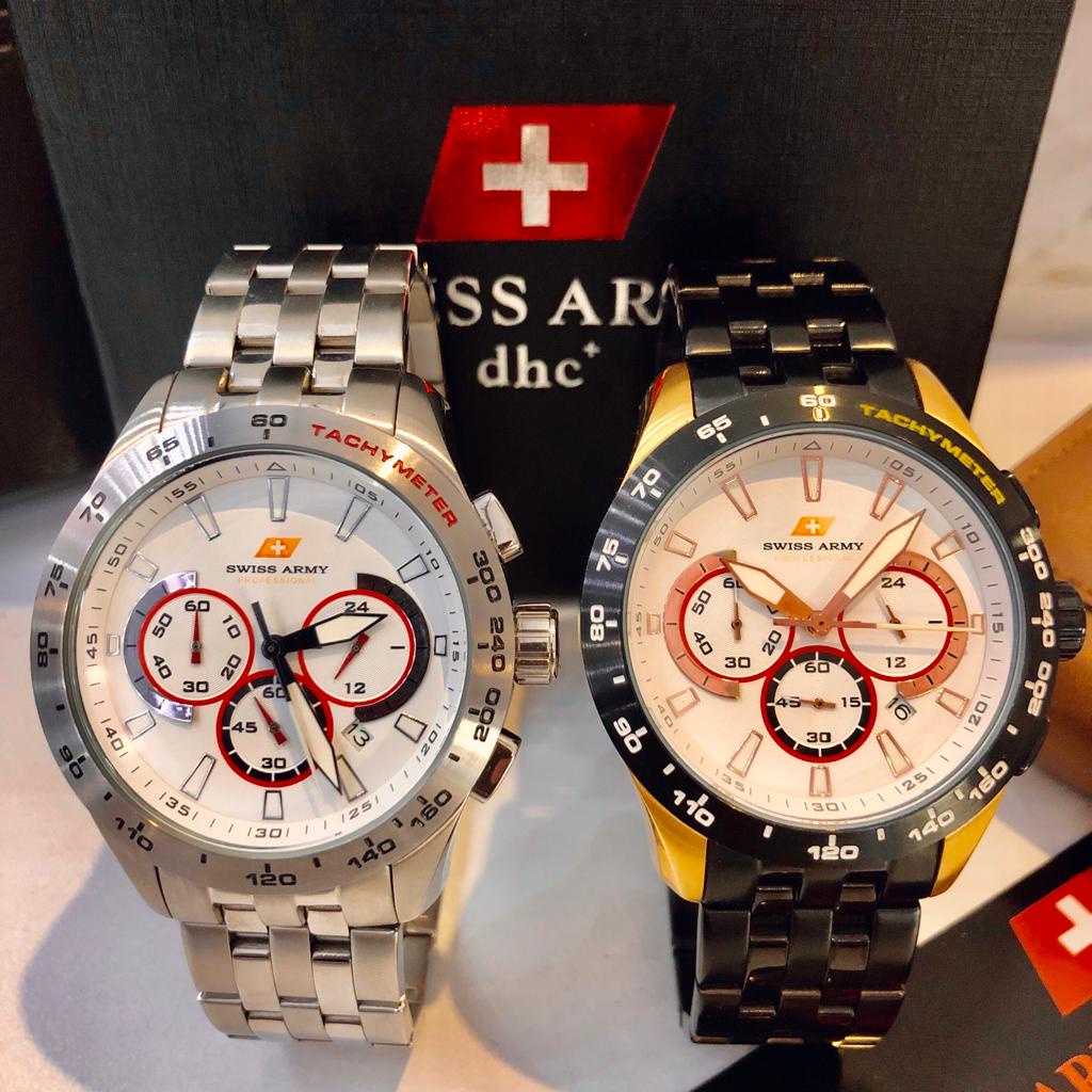 Limited Stock Jam Tangan Pria Original Brand SWISS ARMY SA 0703 Bergaransi 1 Tahun Bentuk Case Bulat Material Case Dan Strap Santainless Steel Chrono Tanggal Aktif Type Analog Movement Quartz Water resistant 10Atm