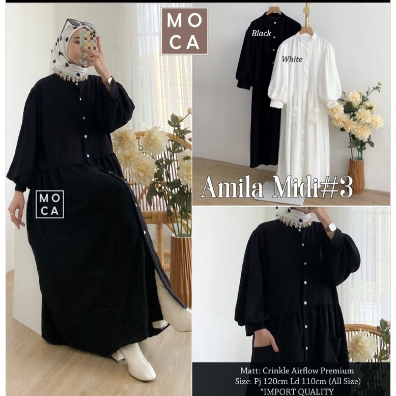 gamis midi hitam putih murah