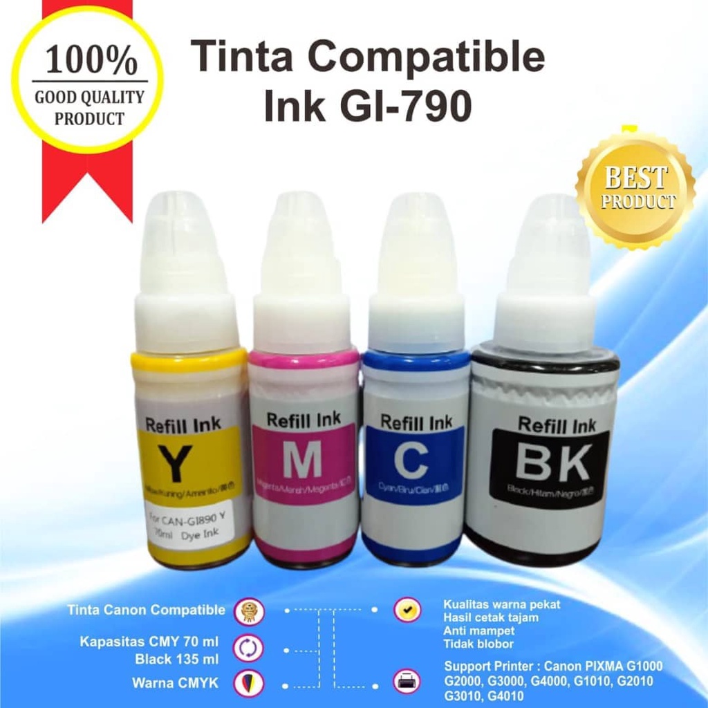 Tinta GI-790 Premium Refill Printer Canon G1000 G2000 G3000 G4000 G1010 G2010 G3010 G4010