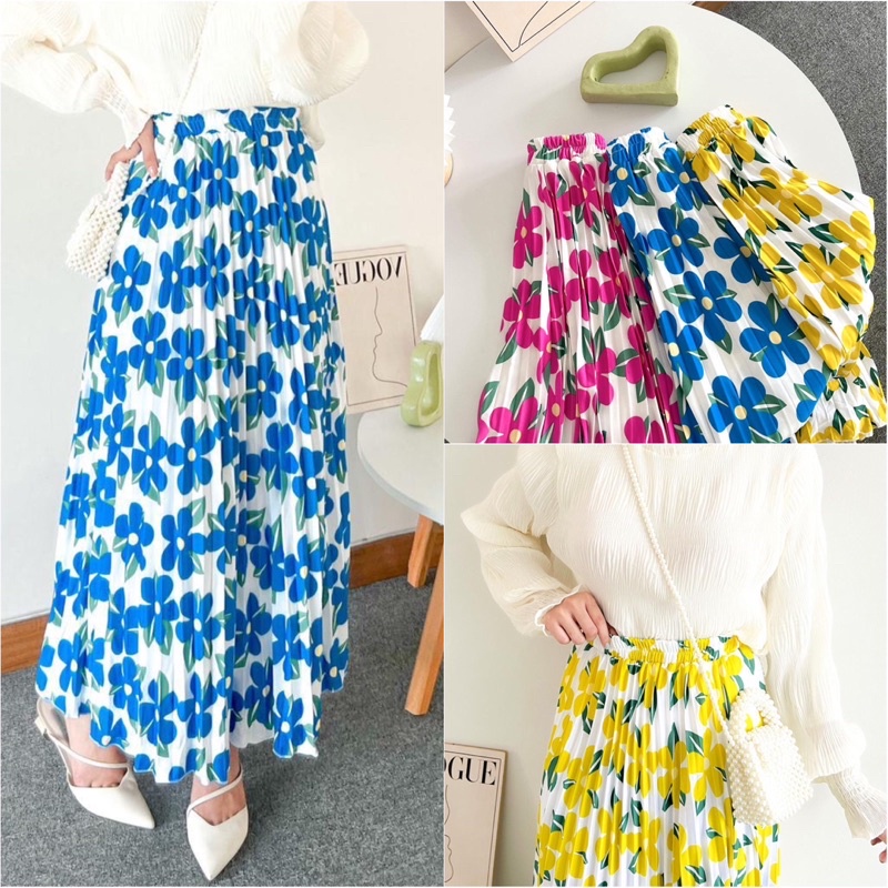 FLORA ROK PLISKET MOTIF - rok plisket motif bunga rok simple bunga rok motif bunga