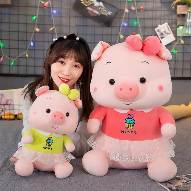 Mainan Boneka Piggy Pig Lucu Imut Boneka Babi Pakai Baju Renda Terbaru Bahan Plush