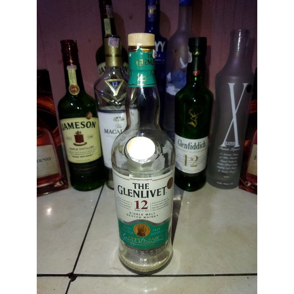 botol bekas minuman keras miras glenlivet 12.y,o import botol only