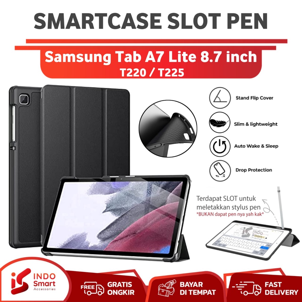 Case Samsung Tab A7 Lite / Samsung Tab A7 Lite / Samsung Galaxy Tab A7 Lite 8.7 inch 2021 SmartCase Slot Pen Flip Book Cover Casing Tablet