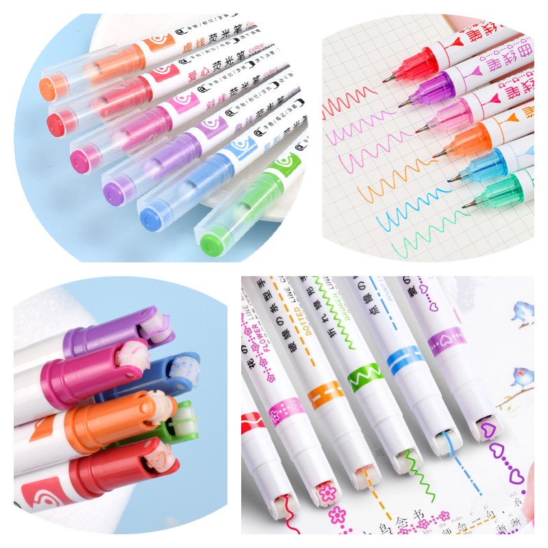 6pcs Line Shaped Stabilo Pen Multi Color Roller Tip Curve Liner Marker Stabilo Novelty Alat Tulis Supplier