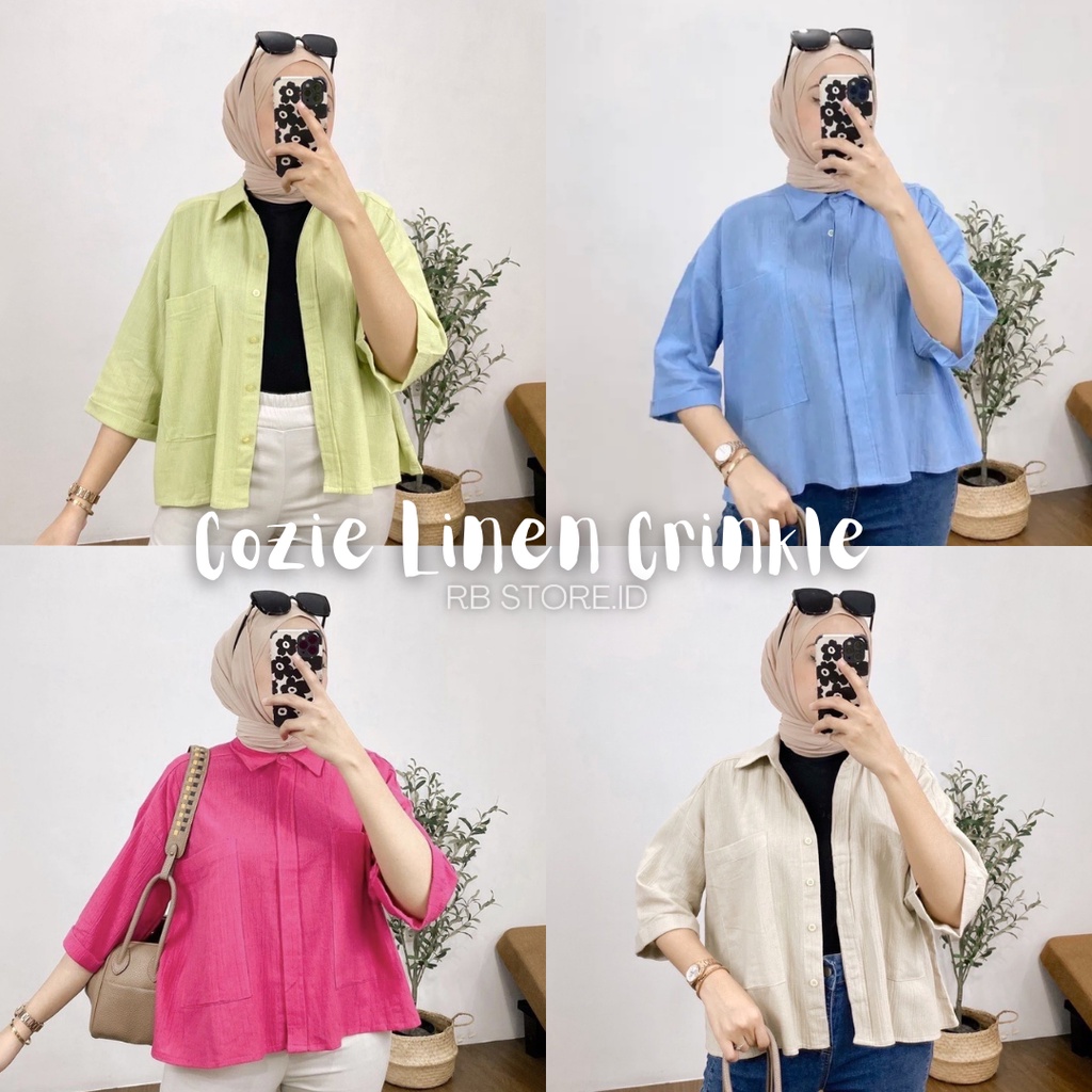 Kemeja Wanita Cozie Linen Crinkle Oversize 2 Pocket