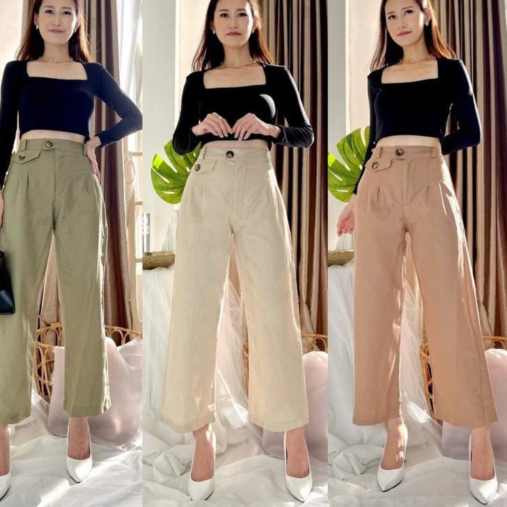 Terbaru 3.3 ilook | Celana Kulot Highwaist Bahan Creap Wide Leg Cullotes 2236 | HWC Topi