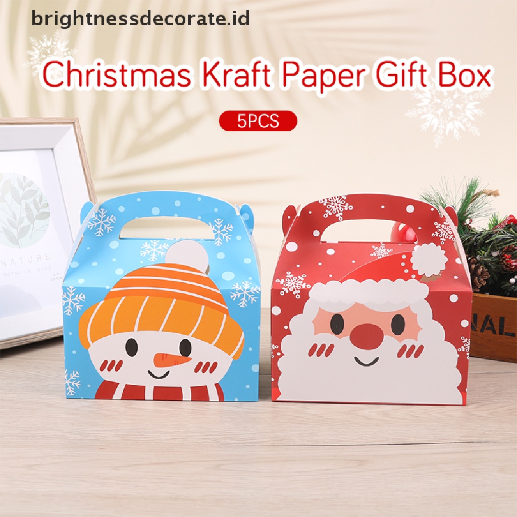 [Birth] 5pcs Christmas Kraft Paper Gift Box Kotak Kemasan Permen Kue Kering Santa Claus [ID]