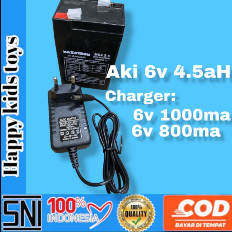 Aki kering 6V 4.5Ah / Charger / Motor aki / Mobil aki