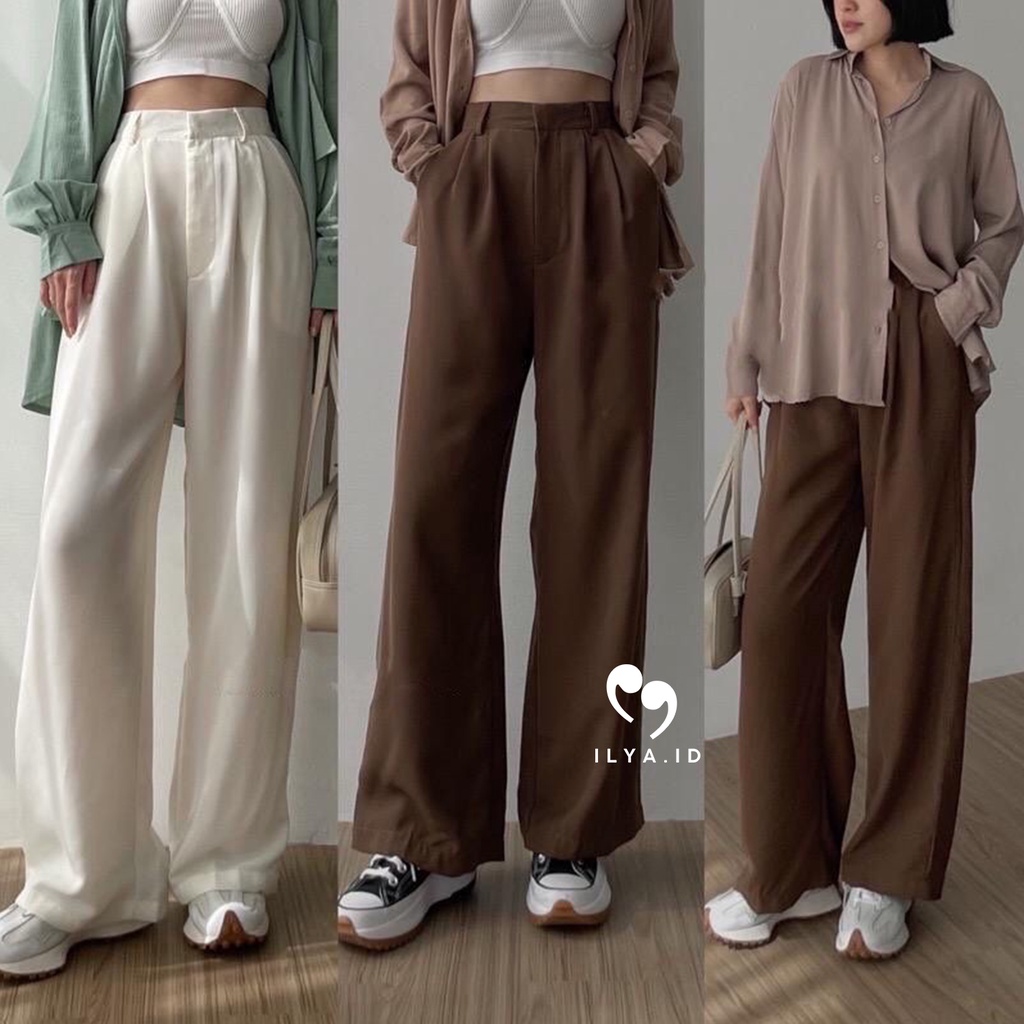 Loose Pants 999 Trousers Wanita - Celana Kulot Wanita Highwaist Bahan Jatuh BB 35-85 KG