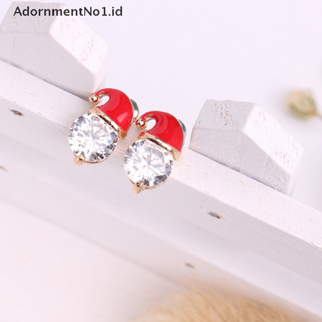 [AdornmentNo1] 1pasang Zirkon Indah Natal Santa Topi Stud Anting Tren Baru Di Tahun Perhiasan Hadiah Topi Santa Claus Rusa Telinga Cincin Hadiah Tahun Baru [ID]