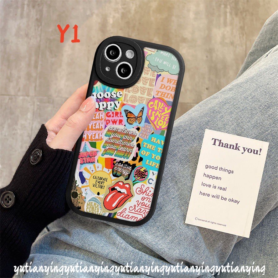 Redmi Note10 8 9 9Pro 9s 11 10s 10Pro 11s 11Pro+8Pro Redmi 10C 9 10 10A 9A 9T 9C Mi 12 11 Lite 11T POCO M3 X3 NFC Pro Ins Huruf Kupu-Kupu Trendy Brand Sticker Label Soft Sarung