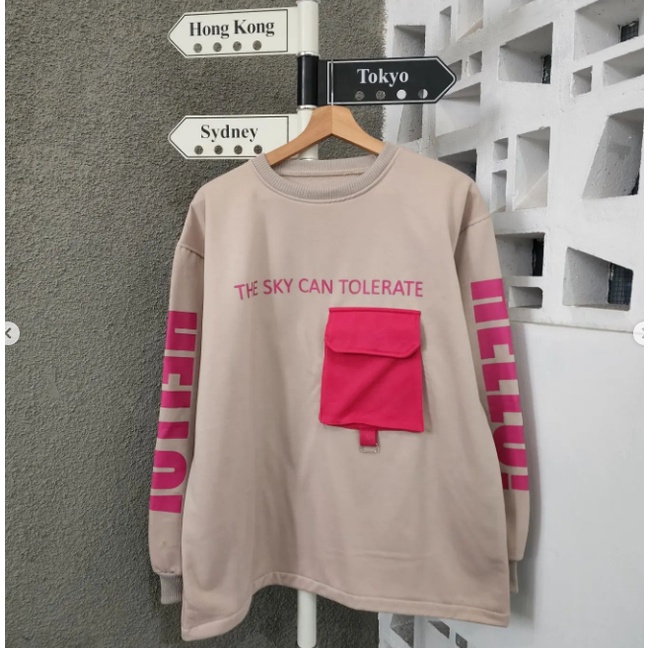 (COD) HELLO POCKY PINK OVERSIZE BAHAN FLEECE