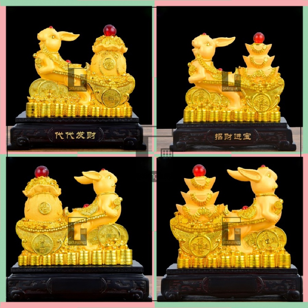 Pajangan Patung Hiasan Dekorasi Kado Hadiah Imlek Sincia Gift Box Fengshui Shio Sio Sheshio Hewan 12 Animal Zodiak Bintang Binatang Hewan Shio Kelinci 2023 Rejeki Keberuntungan Feng Shui Gold Emas Kuningan Doff Tahun Baru Cina China Kecil Mini Besar Jumbo