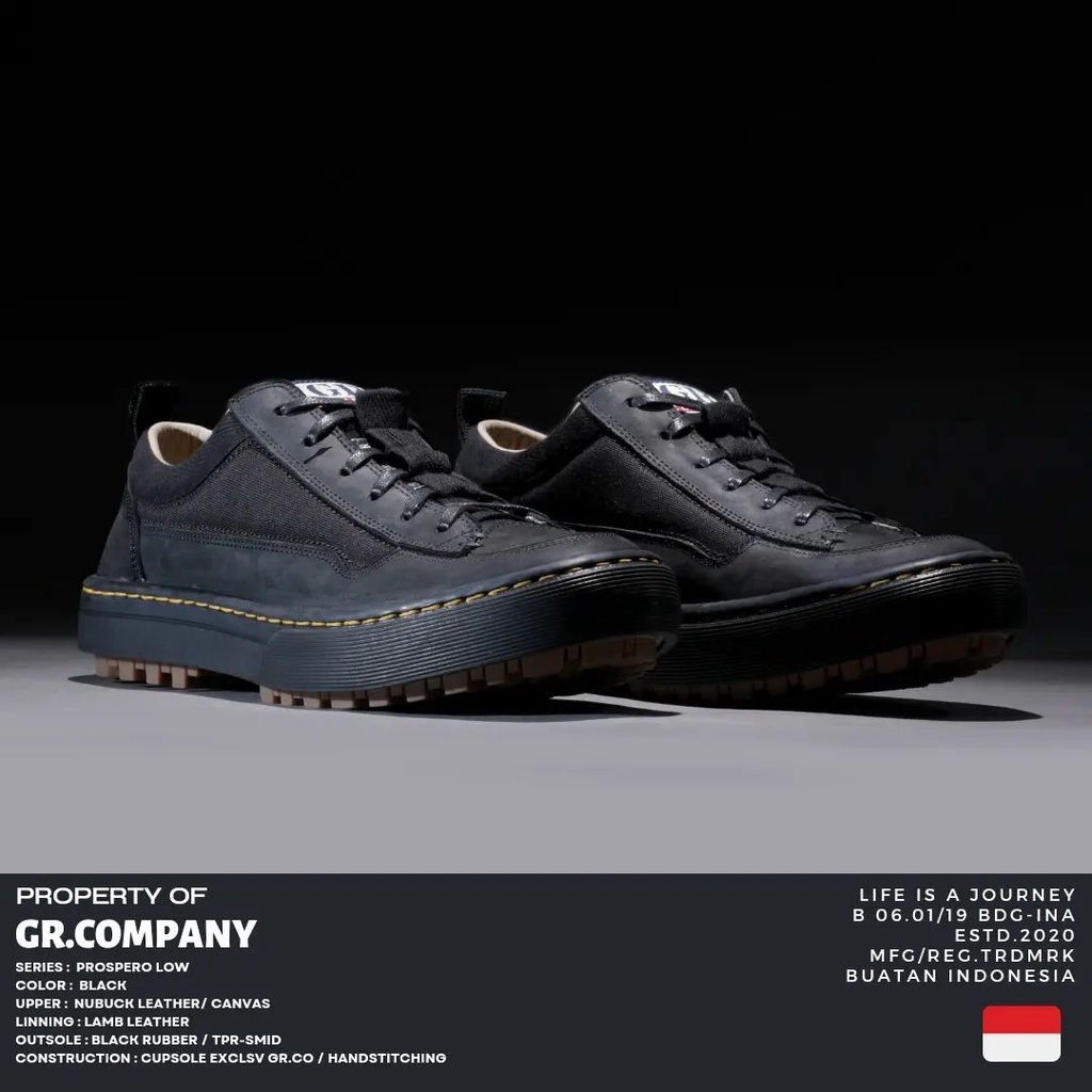 GR.Company - Prospero Low Black | Sepatu Sneakers Kulit Pria