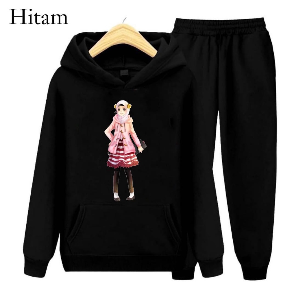Hzl_outfit Setelan Sweater Hoodie Sayuko Anak Perempuan/ S.M.XL