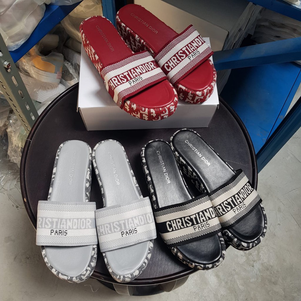 [✅BISA COD] 0259 EMBROIDERED SLIDE THICK SLIPPER (REAL PICTURE)