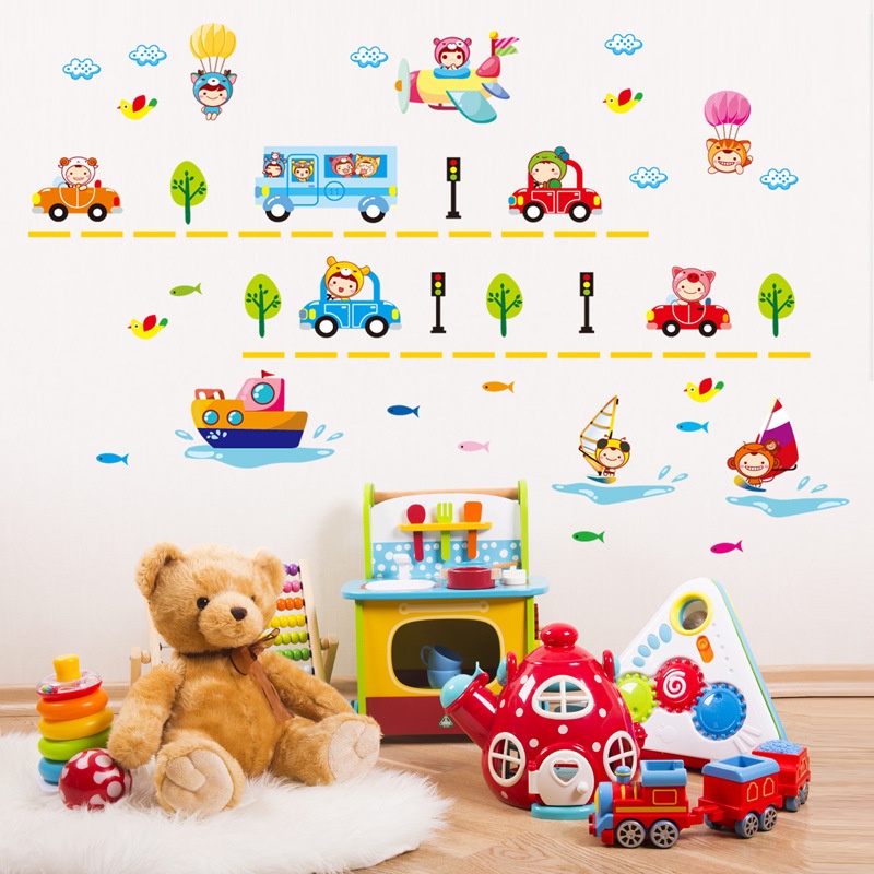 NUZ Reliza Wallsticker Transportasi Bus Mobil Pesawat Kereta Balon Udara Stiker Dinding LDR28