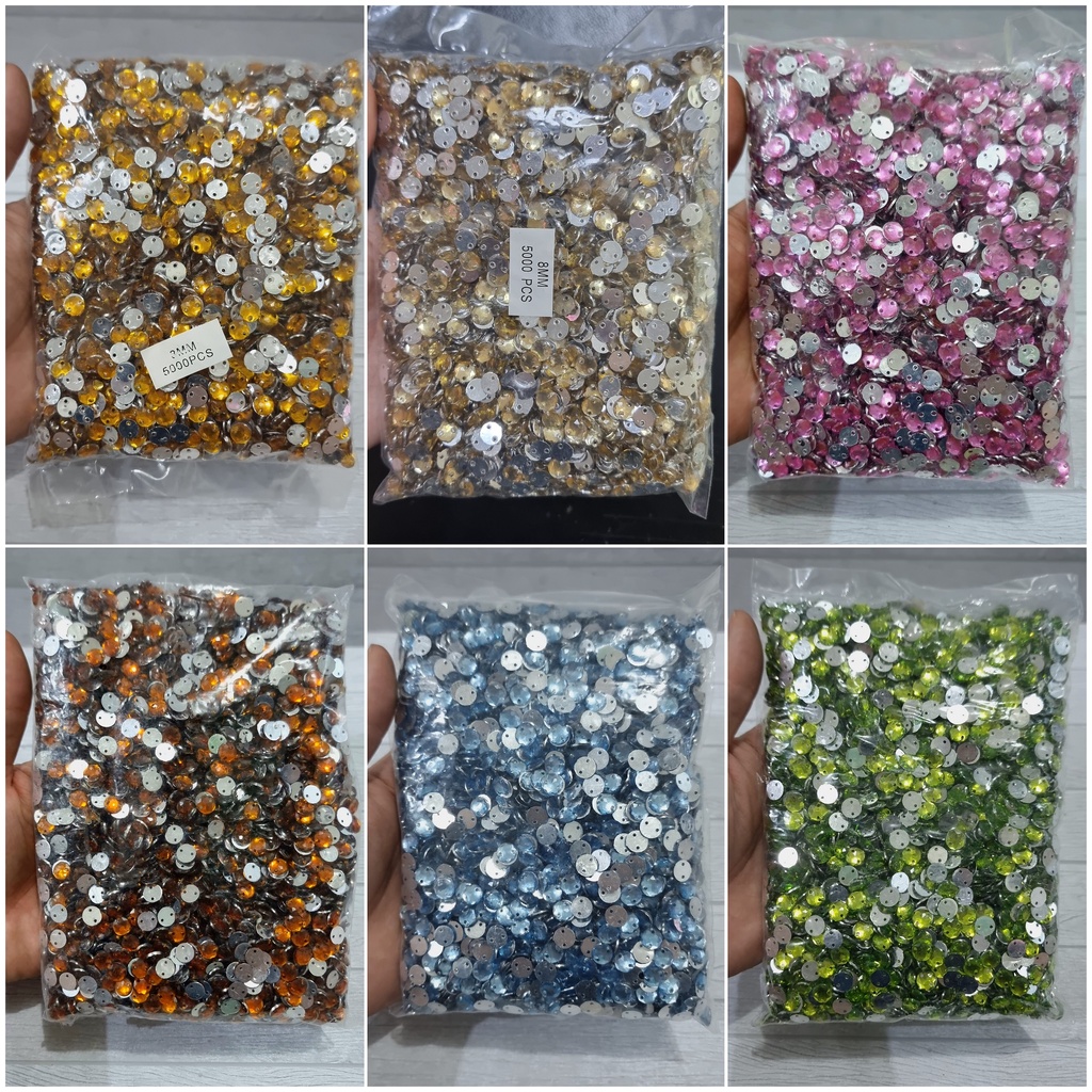 Payet Diamond Kristal Sequin Bulat 8 mm @5000 pcs Grade A