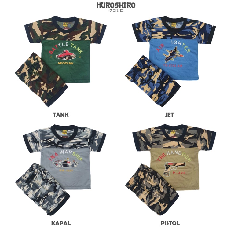 KUROSHIRO - Setelan Baju Anak Laki Laki 1-9 Tahun Army Warna Kaos Kuroshiro