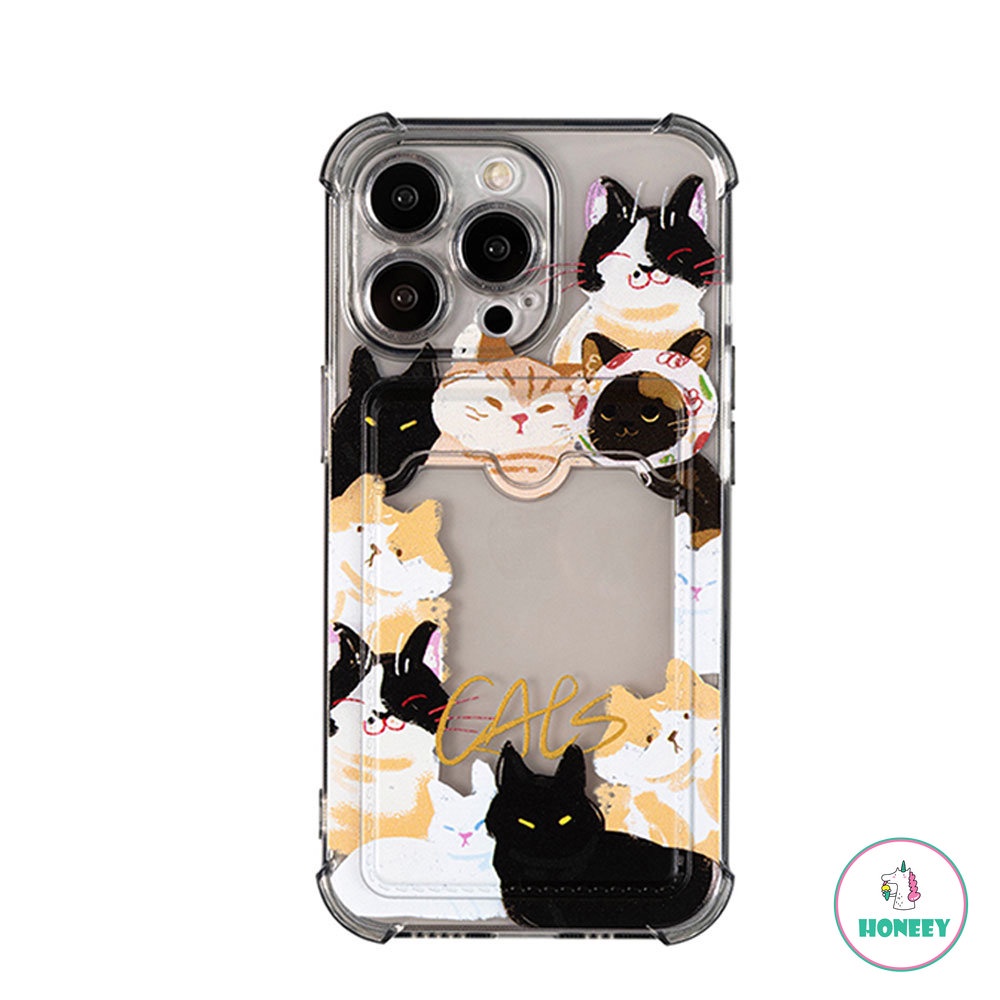 IPHONE Kartun Kitty Cat Card Holder Phone Case Untuk Iphone14 13 12 11 Pro Max 14 Pro Max Slim Fit Bumper Karet Shockproof Lembut TPU Cover