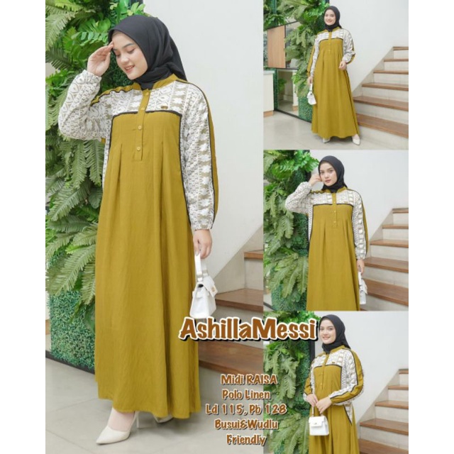 MIDI RAISA//MIDI DRESS RAISA POLOS//MIDI ASHILLA MESSI LINEN MIX BRUKAT