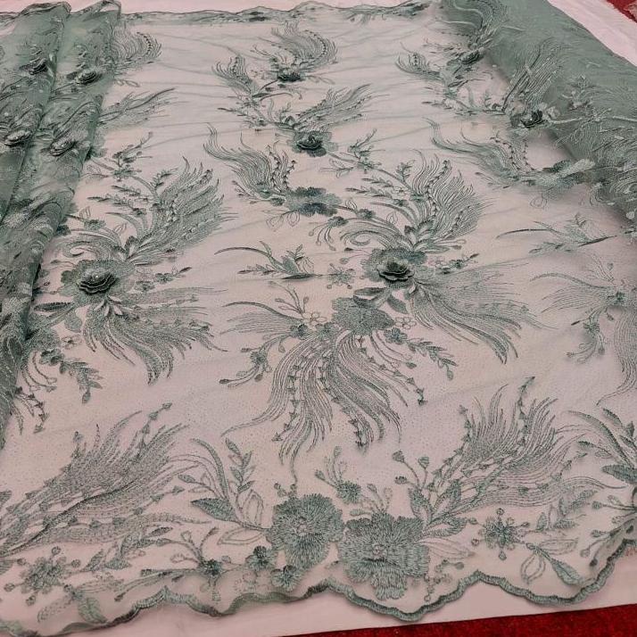Kualitas Dijamin PROMO. Kain Tile 3d / Kain Brokat 3d Bunga Timbul. brukat tulle 3d. Kain kebaya dan