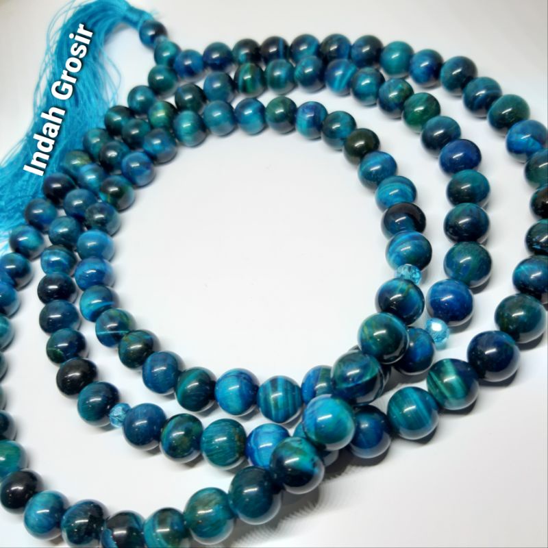 TASBIH BATU TIGER EYE BLUE 10MM 108BUTIR ORIGINAL