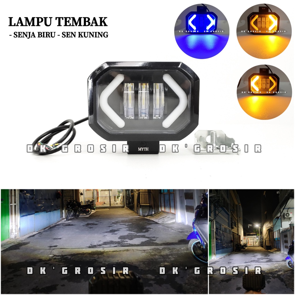 Lampu tembak sorot 3 mata LED Plus senja biru sen kuning - Alumunium