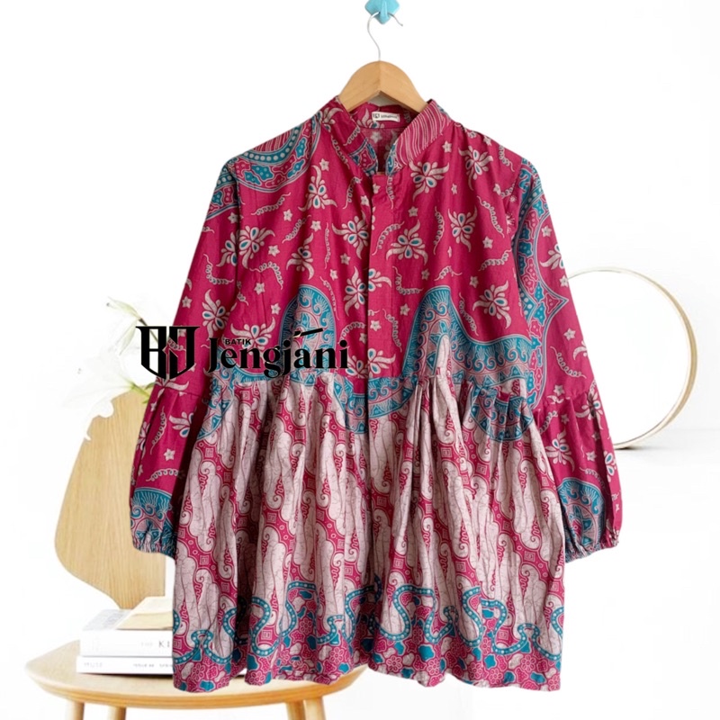 Blouse Batik Ashanty| Blus Batik Abstrak | Baju Wanita Seragam Kerja Kekinian