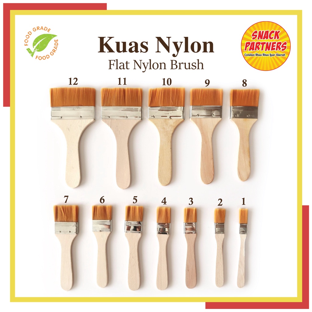 

FLAT NYLON BRUSH / Kuas Nastar Kue Kering / Bulu Lebar Rata Gagang Kayu No 1 2 3 4 5 6 7 8 9 10 11 12 - Decoupage Lukis Sejajar Nilon Akrilik Oil Loyang - Kitchen Gadget Peralatan Alat Dapur