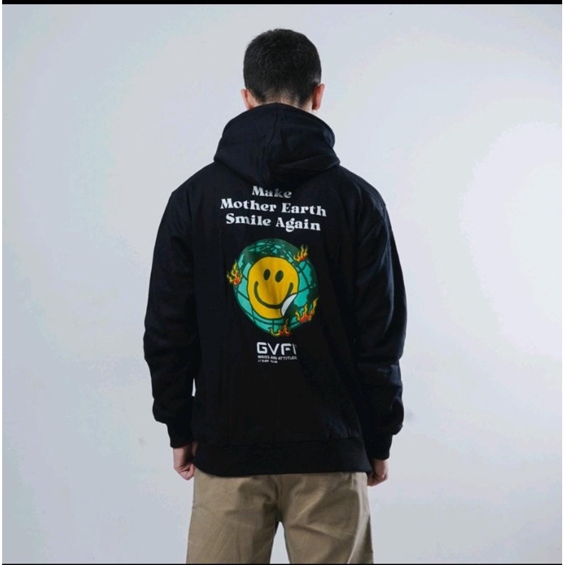GVFI Zipper Hoodie Smile Again World Black Sweater