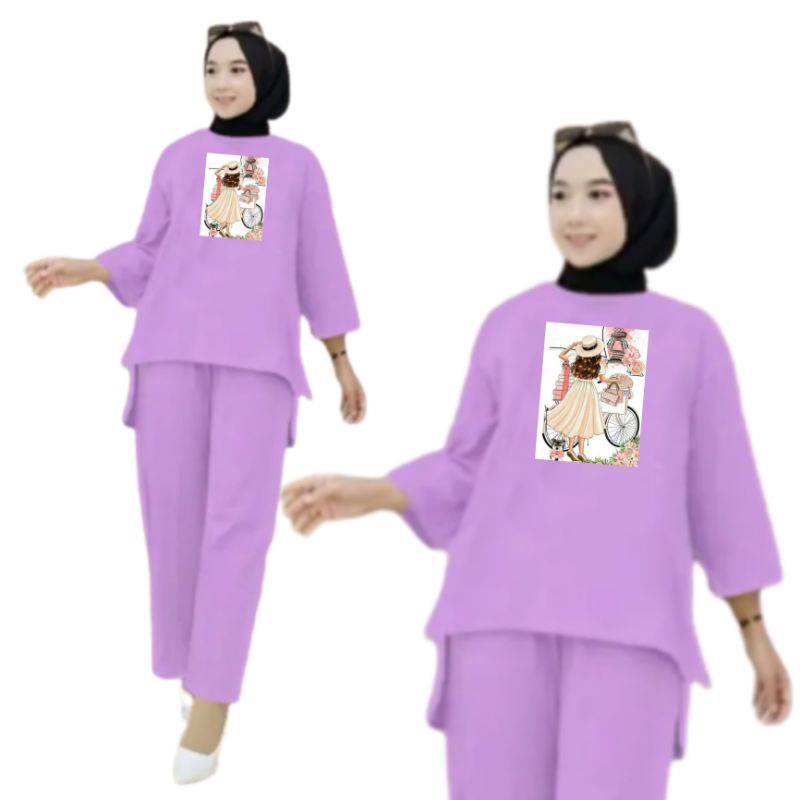 Setelan Kaos Wanita Dewasa Oversize Ld 130 cm Terbaru 2023 Viral Gambar DTF Bahan Kaos Babyterry Tangan 3/4 dan Celana Panjang One Set Wanita Dewasa Jumbo Kekinian Atasan Baju Wanita Dewasa Big Size Stelan Baju Wanita Santai Cewek Sepeda Paris