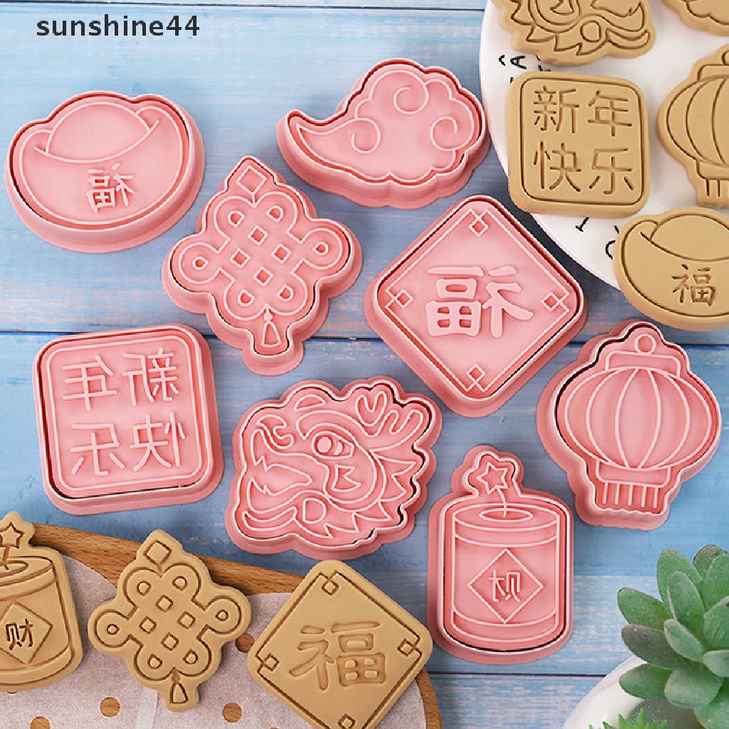 Sunshine8/10pcs 2023tahun Baru Cina Kartun Biskuit Cetakan Cookie Cutter Baking Mold.