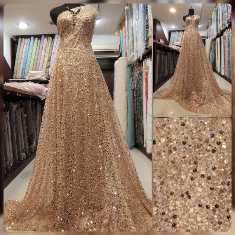 Kain Bahan Brokat Tille Sequin/Tulle Payet Premium Original Quality