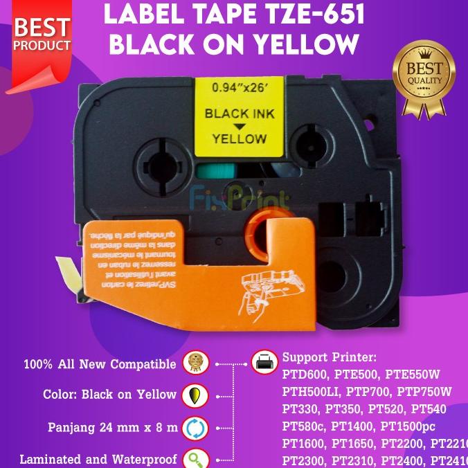 

Label Tape TZE-651 24MM Black On Yellow PT-P750W P900W P950NW HOT PROMO