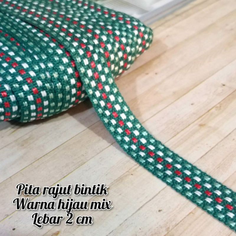 

per meter,pita bintik hijau lebar 2 cm