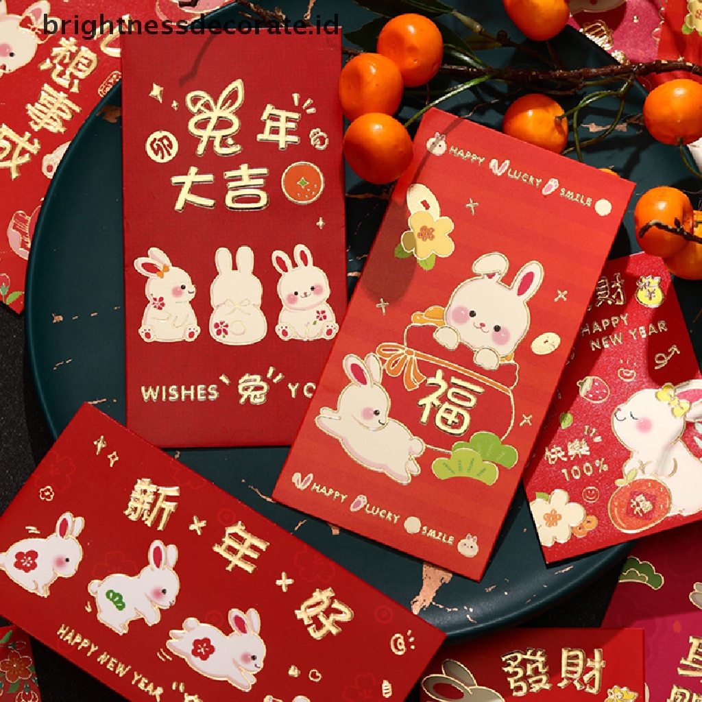 [Birth] 6pcs Amplop Merah Tahun Baru2023 Rabbit Red Packet Money Pouch Amplop Kado Merah Bingkisan Uang Keberuntungan Kartun Tas Hadiah [ID]