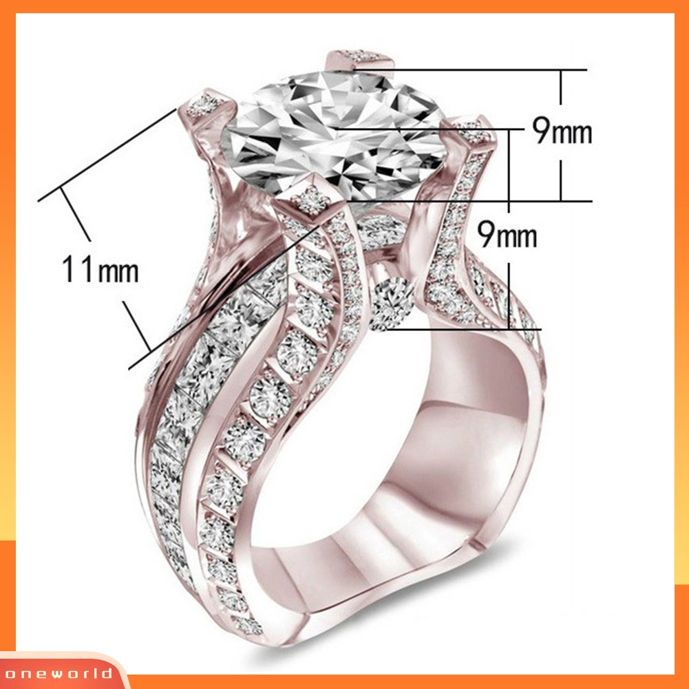 {oneworld} Mewah Mengkilap Cubic Zirconia Berlian Imitasi Bertatahkan Cincin Pengantin Pernikahan Perhiasan Hadiah