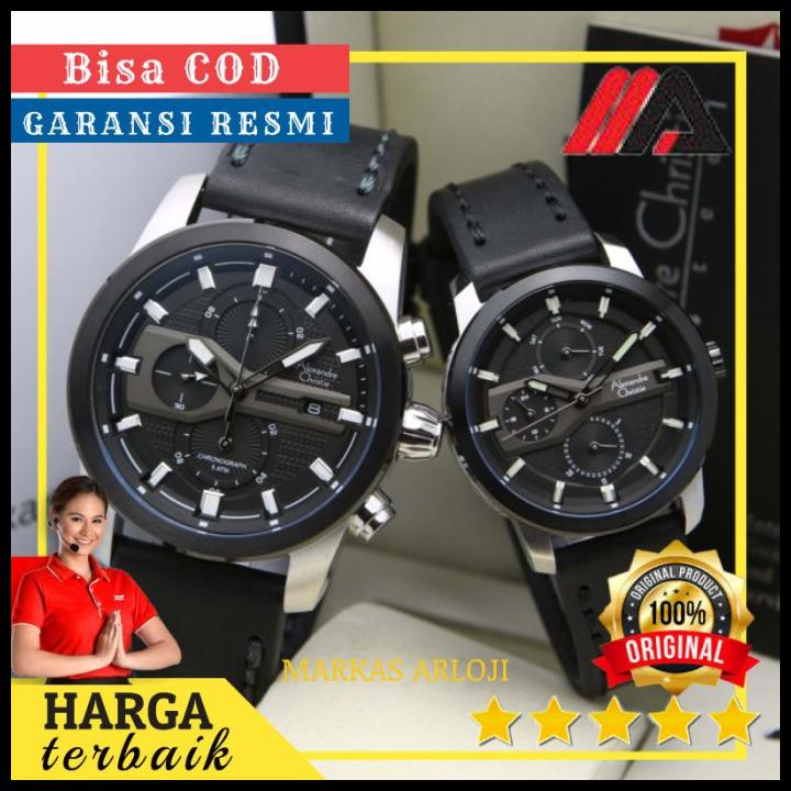 Jam Tangan Alexander Christie Ac 6562 Black Silver Couple Original
