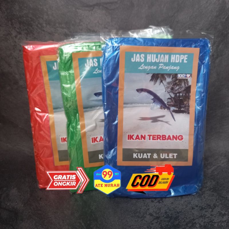 IKAN TERBANG PONCO 12 pcs - Jas Hujan Plastik Ponco/Mantel Plastik Lengan Panjang