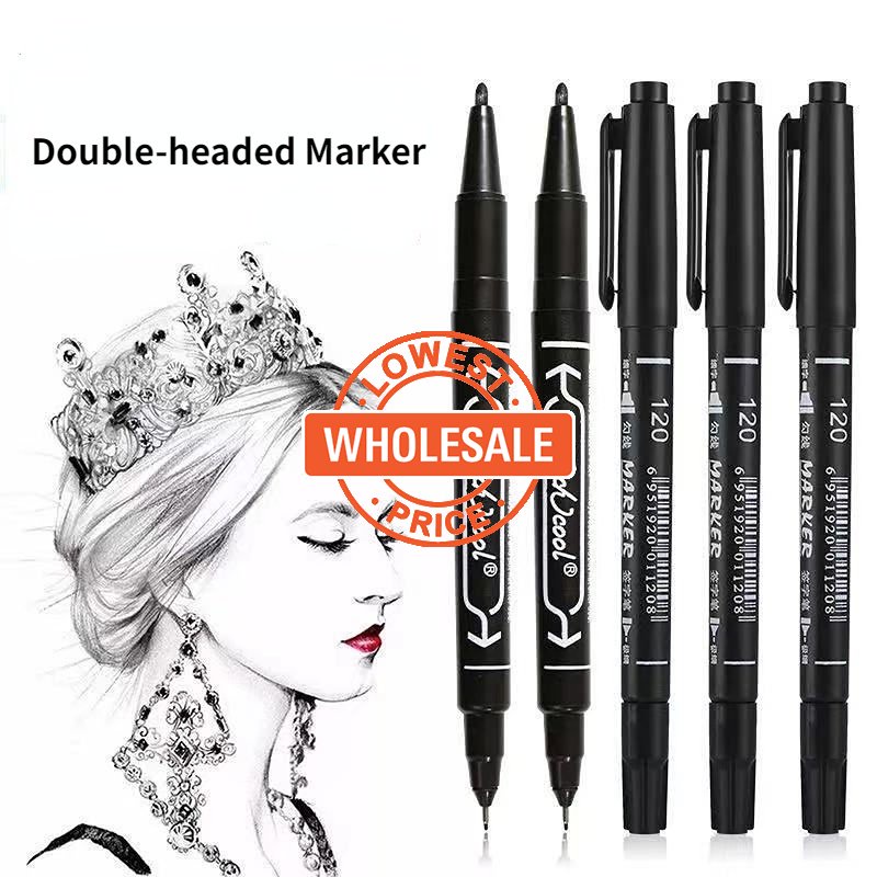 [Harga Grosir] Waterproof Double-headed Marker Penanda Permanen Cepat Kering Hitam Biru Merah Marker Anti Noda Tulisan Siswa Alat Tulis Untuk Kaca Kulit Kayu Baja