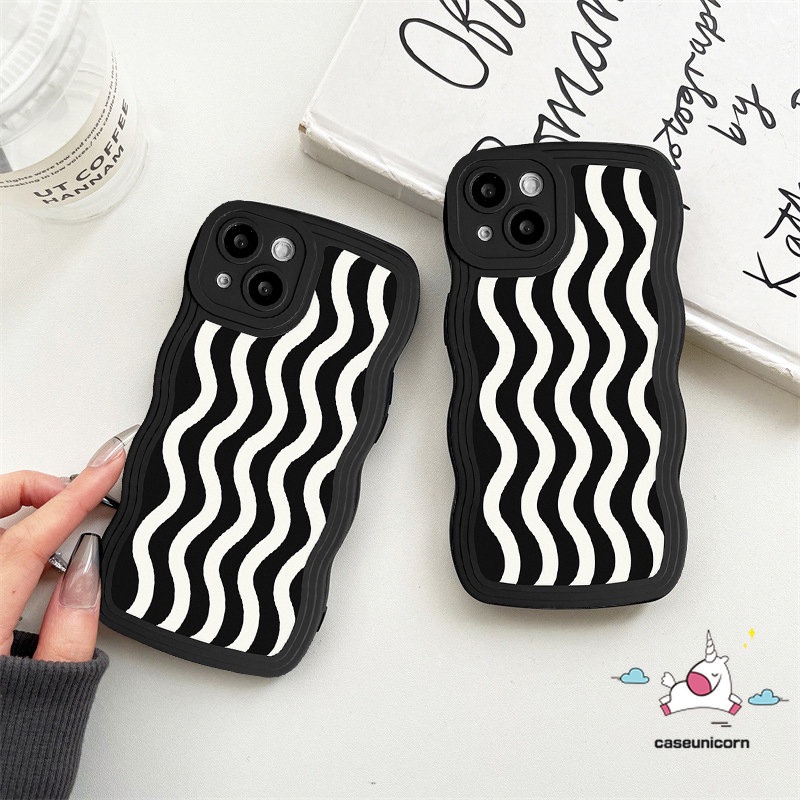 Casing Redmi 12C 9 10C 10 9A 9T 10A 9C NFC A1+A1 Note10 10Pro 11Pro+9 8 11 9Pro 9s 10s 11s POCO M3 X3 NFC Pro Mi 11T Pro Art Hitam Putih Motif Gelombang Air Soft Case Wavy Edge