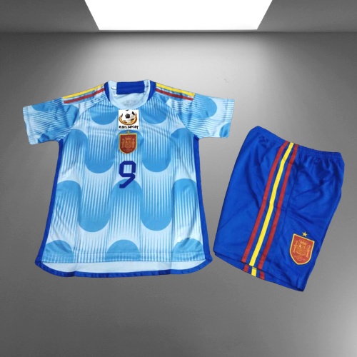 Jersey Baju Bola Anak Spanyol Away Kids World Cup Piala Dunia 2022 Fullset Satu Set Grade Ori