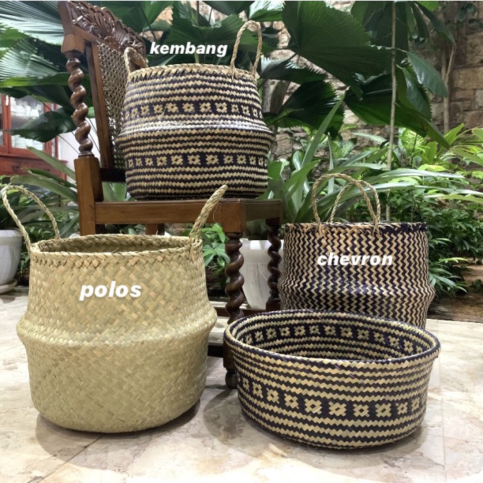 Ker Keranjang Purun Belly, Cover Pot, Anyaman Purun, Keranjang Anyam